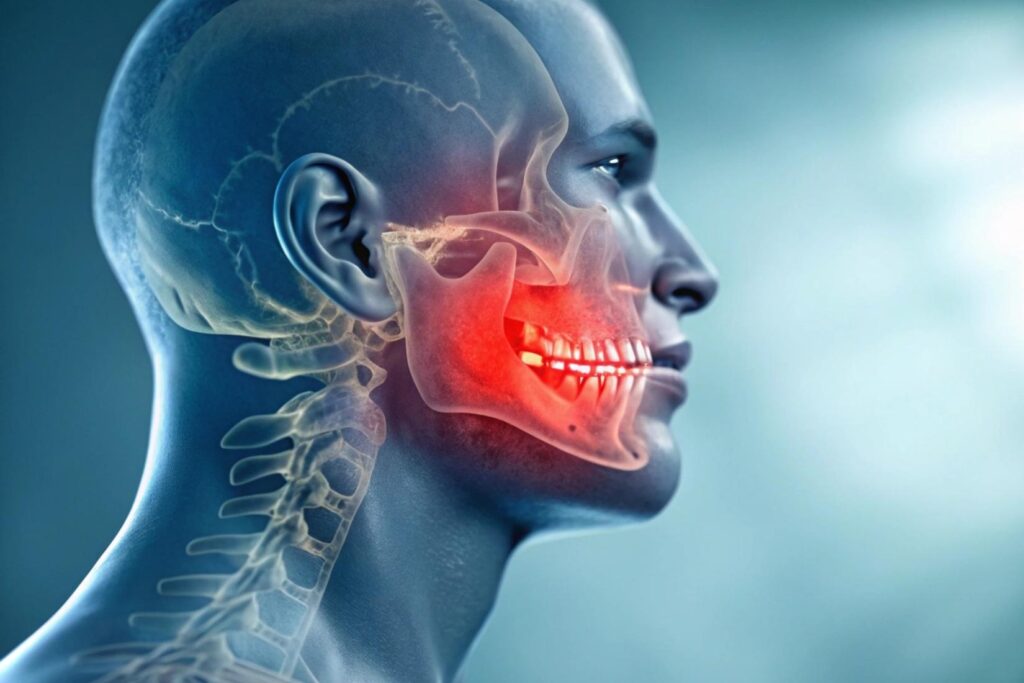 Çene eklemi (TMJ) rahatsızlıklarında görülen günlük belirtileri anlatan bilgilendirici görsel.